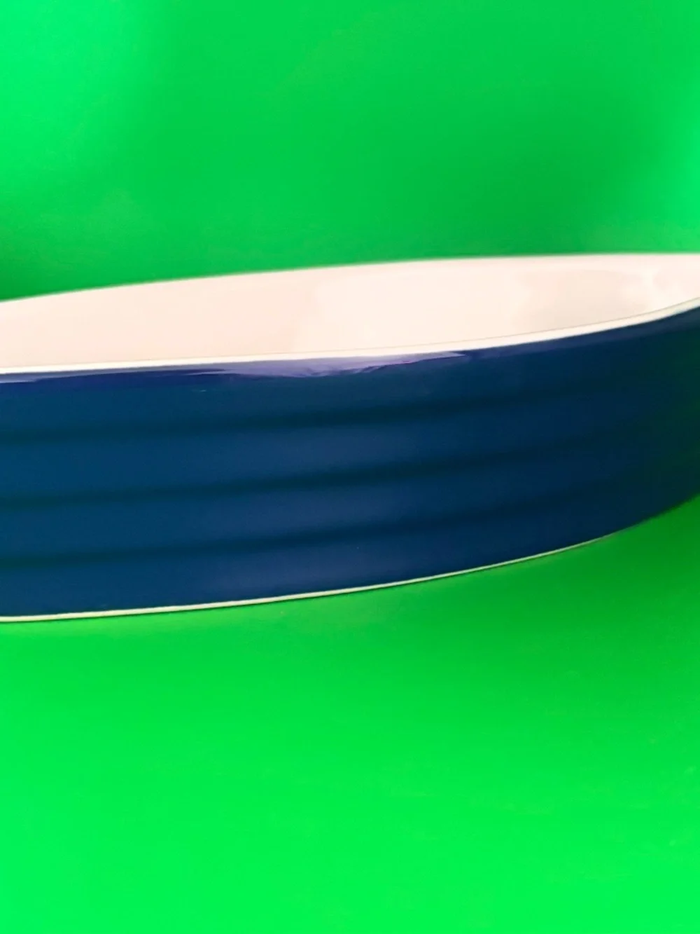 Share Sur La Table Boat-Shaped Serving Bowl Navy Blue White Interior Glazed Ston
